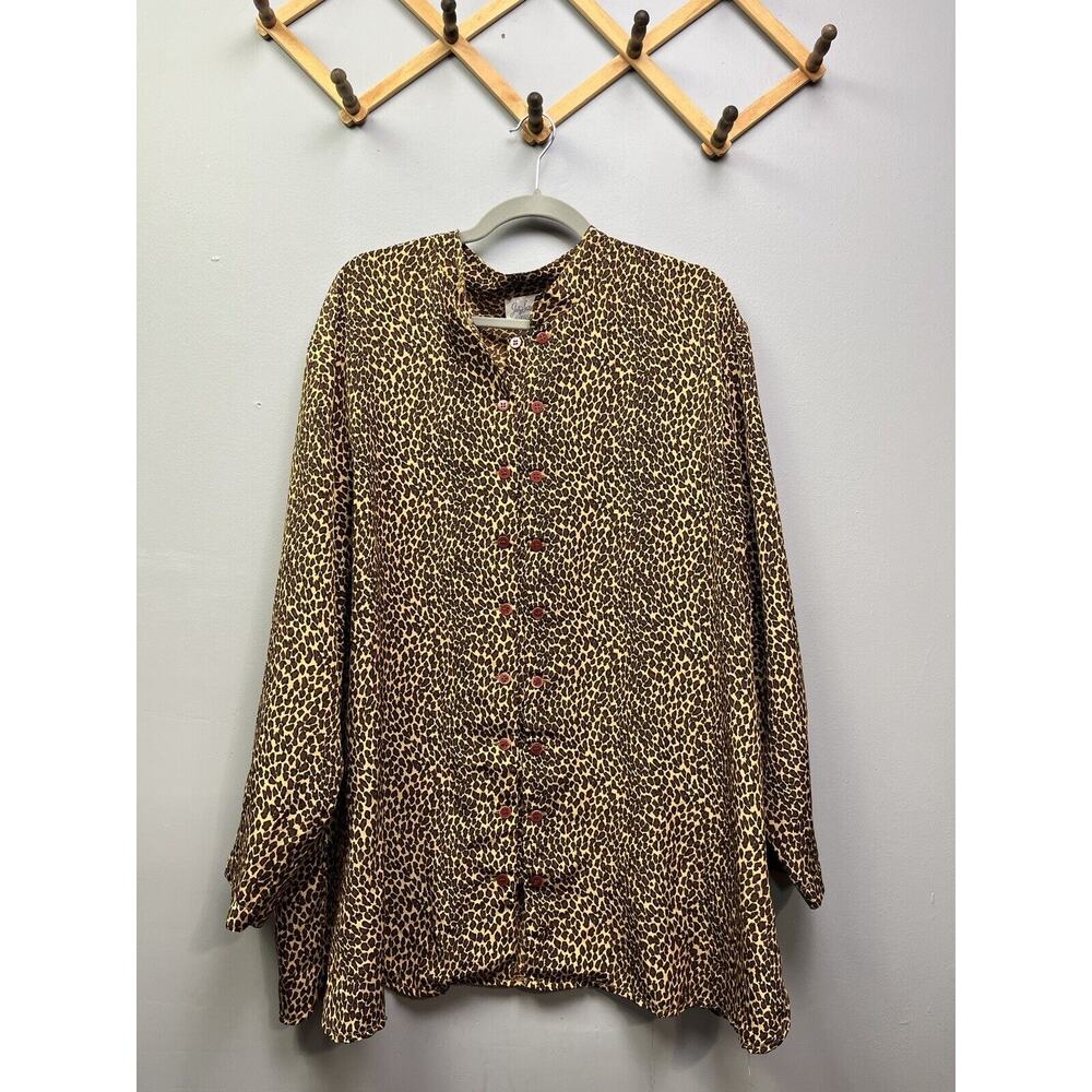 Jaclyn Smith‎ Blouse Womens Plus size 26W Animal Print Button front Brown